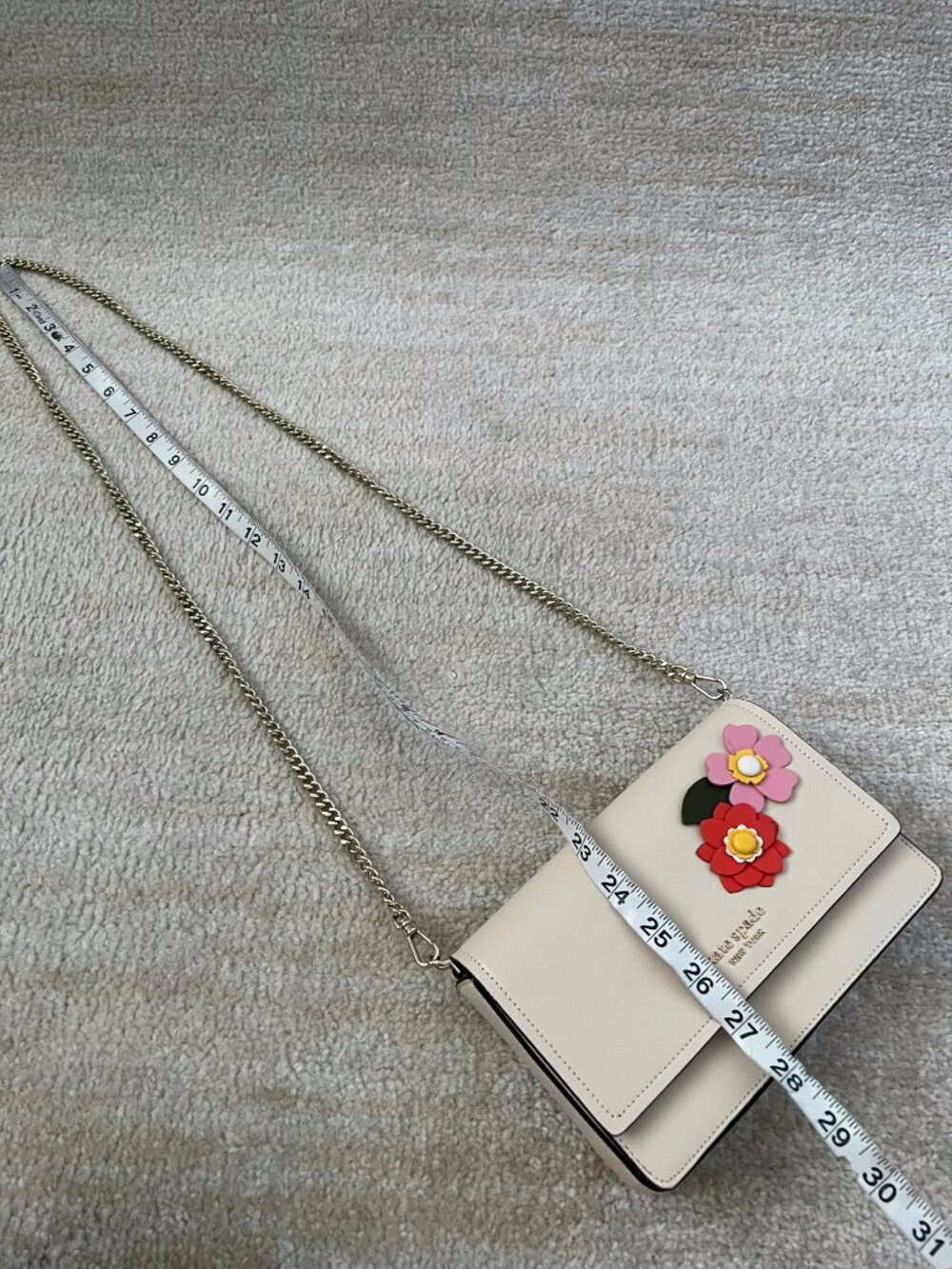 Kate Spade Petal Flap Chain Wallet Crossbody Bag Floral Applique Beige Cream - Picture 10 of 13